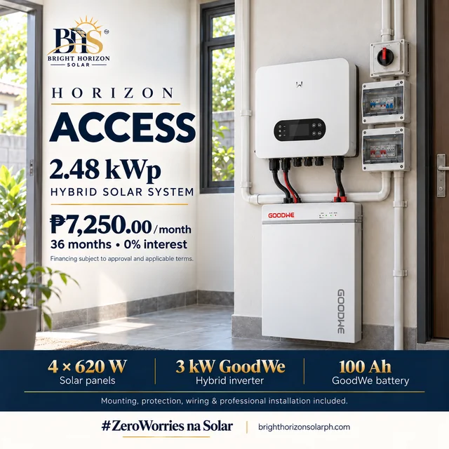 Horizon Access 2.48 kWp hybrid solar package with 4 solar panels, GoodWe inverter and GoodWe 100 Ah