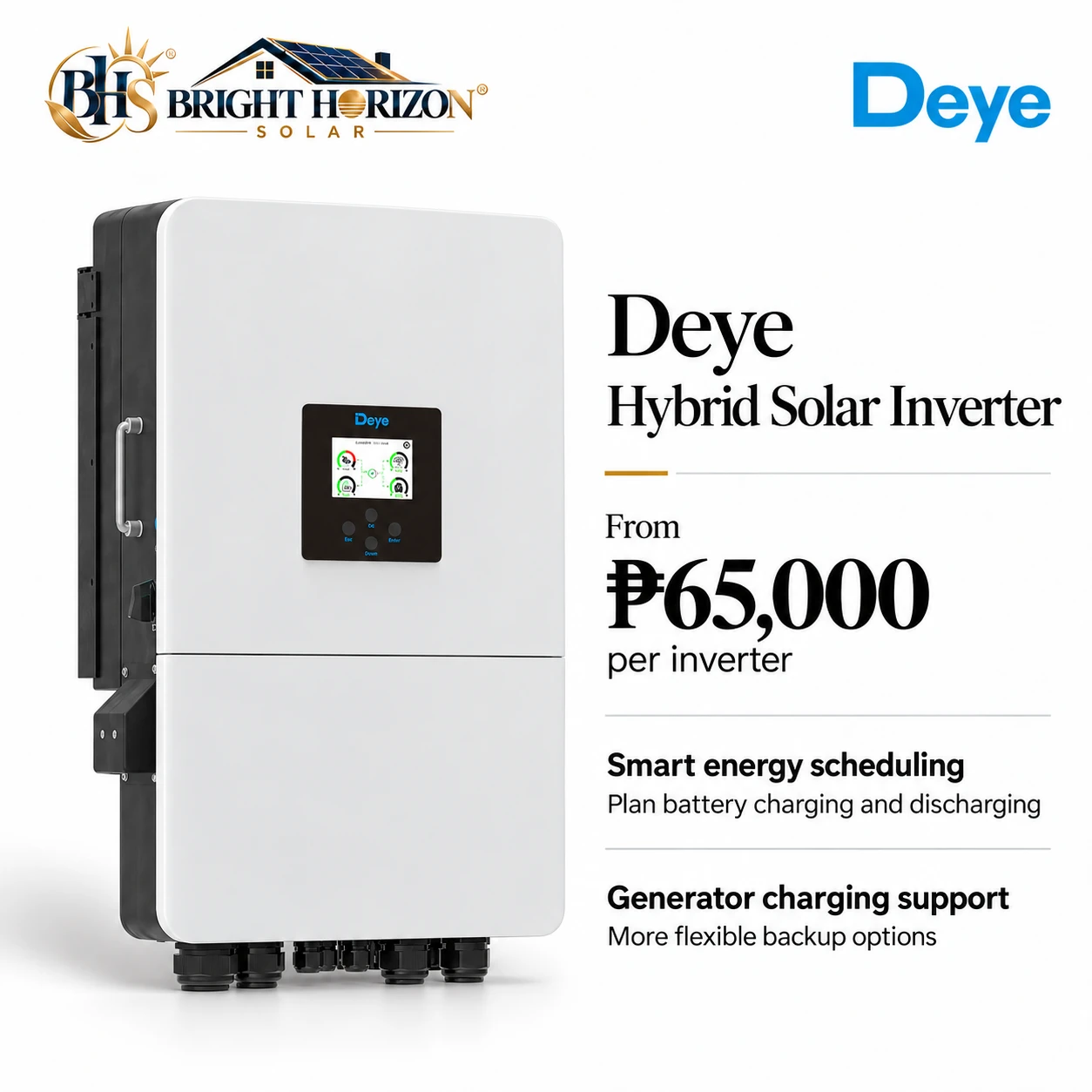 Deye solar inverter available through Bright Horizon Solar