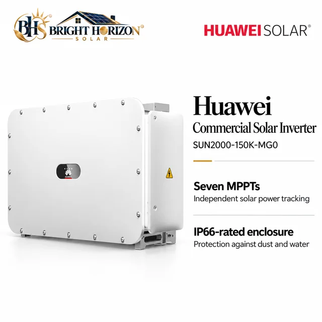 Huawei commercial solar inverter equipment illustration; final Industrial system is sized for the site